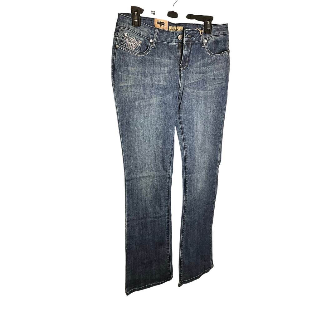 Earl Jean Bootcut Jeans Low Rise Embellished Medium Wash Blue Womens Size 30 NWT
